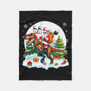 Santa Sungles Riding T-rex Reindeer Christmas Snow Fleece Blanket