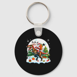 Santa Sungles Riding T-rex Reindeer Christmas Snow Keychain