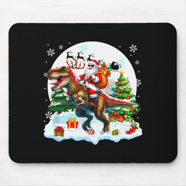 Santa Sungles Riding T-rex Reindeer Christmas Snow Mouse Pad (Front)