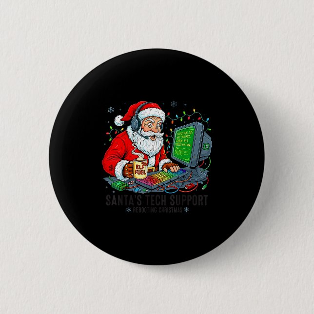 Santa Support Tech s Rebooting Humor 2 Inch Round Button (Front)
