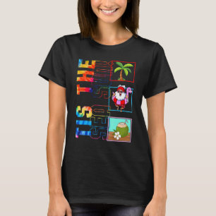 Santa Surf Coconut Float Tis The Sea Sun Christmas T-Shirt