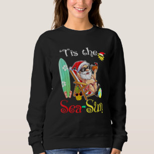 Santa Surf Flamingo Float Tis the Sea-Sun Christma Sweatshirt