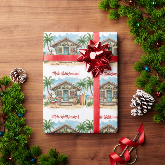 Santa Surf Shack Hawaii – “Mele Kalikimaka!”  Wrapping Paper (Holiday Gift)