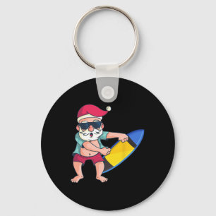 Santa Surfboard Christmas In July Xmas Tropical Su Keychain