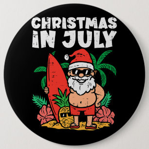 Santa Surfer Beach Christmas In July Funny Summer 6 Inch Round Button