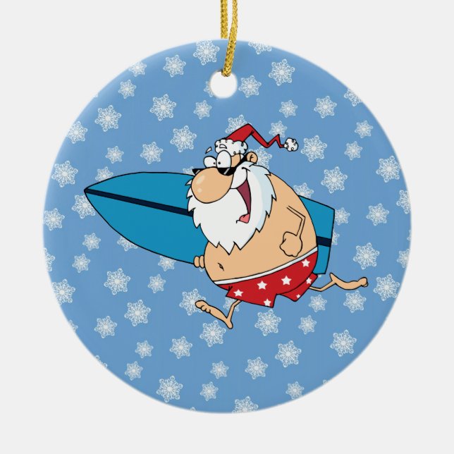 santa surfing ceramic ornament (Front)