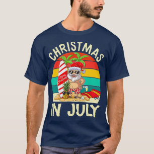 Santa Surfing Christmas in July Kids Hawaiian Summ T-Shirt
