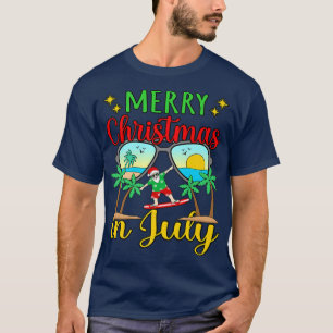 Santa Surfing Christmas In July Summer Hawaiian Gr T-Shirt