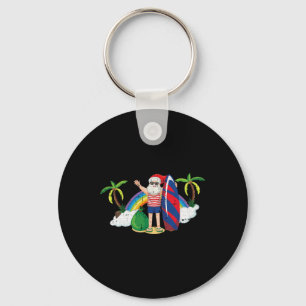 Santa Surfing Christmas In July Summer Tropical Be Keychain