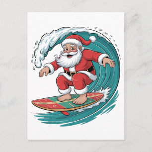 Santa Surfing Christmas Surf X-mas Festive Holiday Announcement Postcard