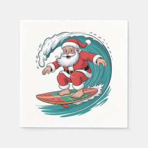 Santa Surfing Christmas Surf X-mas Festive Holiday Napkin