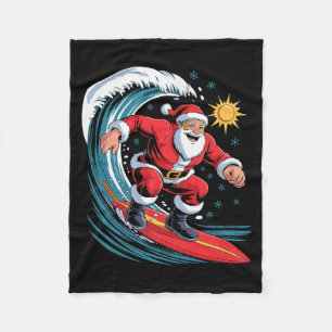Santa Surfing Funny Surfer Holiday Christmas Xmas  Fleece Blanket