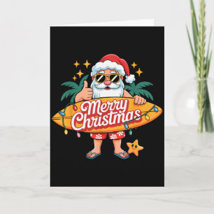 Santa Surfing Hawaiian Beach Christmas In July Tro Card