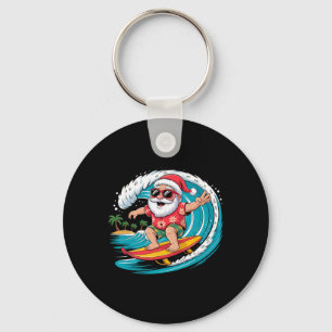 Santa Surfing Hawaiian Beach Christmas In July Tro Keychain