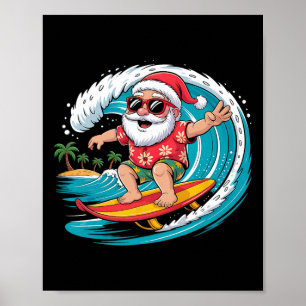 Santa Surfing Hawaiian Beach Christmas In July Tro Poster