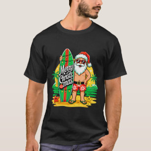 Santa Surfing Hawaiian Beach Christmas In July Tro T-Shirt