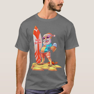 Santa Surfing Hawaiian Christmas in July Summer Su T-Shirt