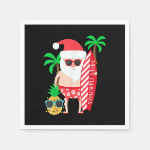 Santa Surfing Hawaiian Ugly Christmas In July Trop Napkin