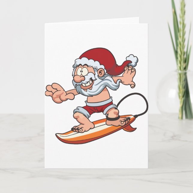 Santa Surfing Holiday Card (Front)