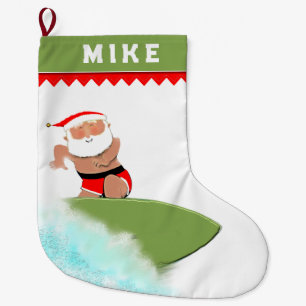 Santa Surfing Holiday Large Christmas Stocking