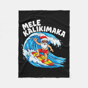 Santa Surfing Mele Kalikimaka Hawaiian Christmas Fleece Blanket