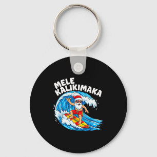 Santa Surfing Mele Kalikimaka Hawaiian Christmas  Keychain