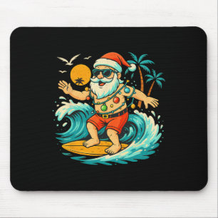 Santa Surfing Summer Beach Lights Christmas In Jul Mouse Pad