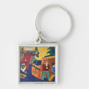 Santa Surprise Cats Keychain