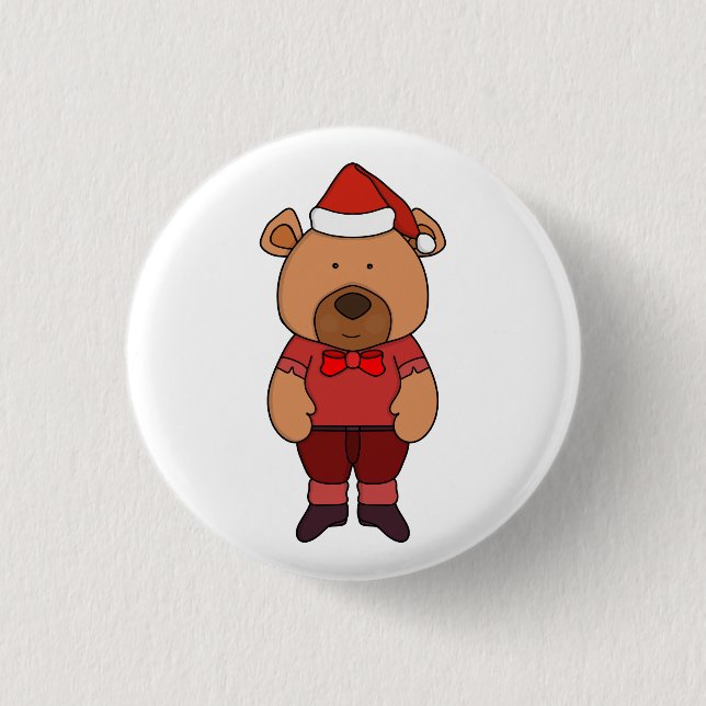 Santa sweet bear 1 inch round button (Front)