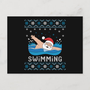 Santa Swimming Christmas Ugly Sweater Snowflakes Holiday Postcard