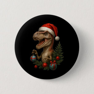 Santa T-rex Christmas Funny Dinosaur Holiday  2 Inch Round Button