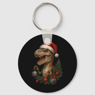 Santa T-rex Christmas Funny Dinosaur Holiday  Keychain