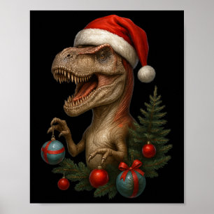 Santa T-rex Christmas Funny Dinosaur Holiday  Poster