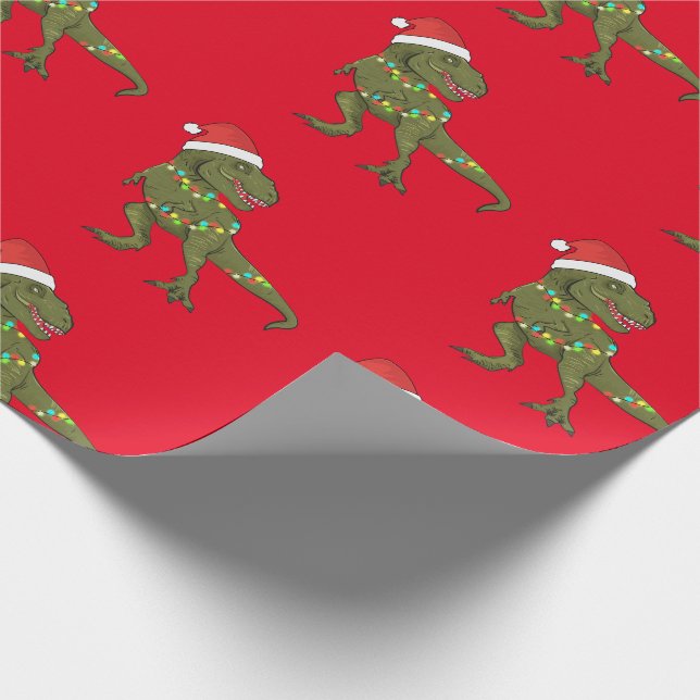Santa T-Rex Dinosaur Christmas Xmas Wrapping Paper (Corner)