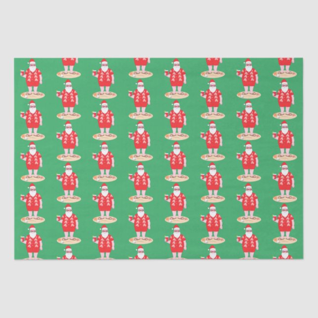 Santa Takes a Beach Day Wrapping Paper (Front)