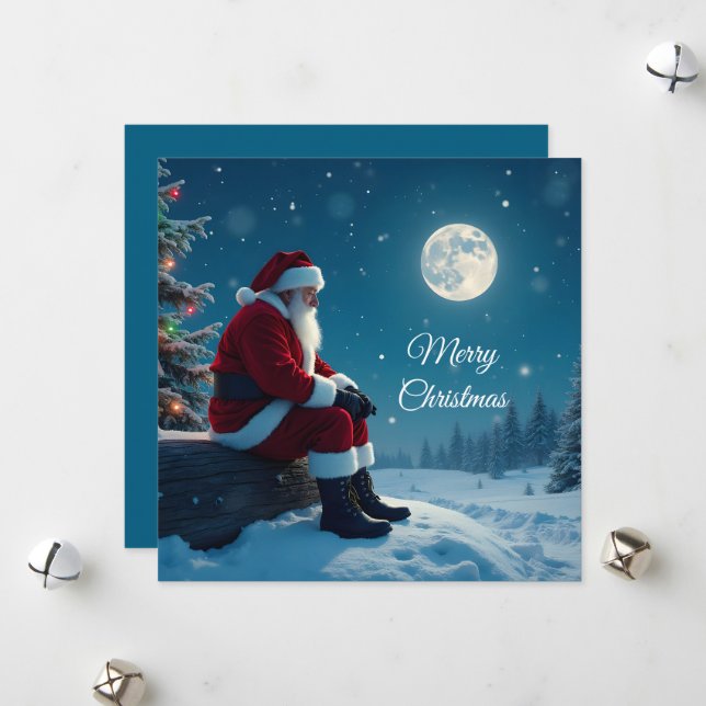 Santa takes a break flat holiday greeting card (Front/Back In Situ)
