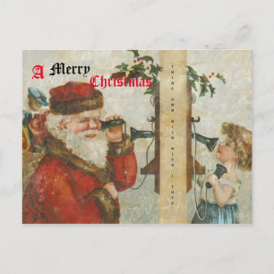 Santa Talking On The Phone Holiday Postcard