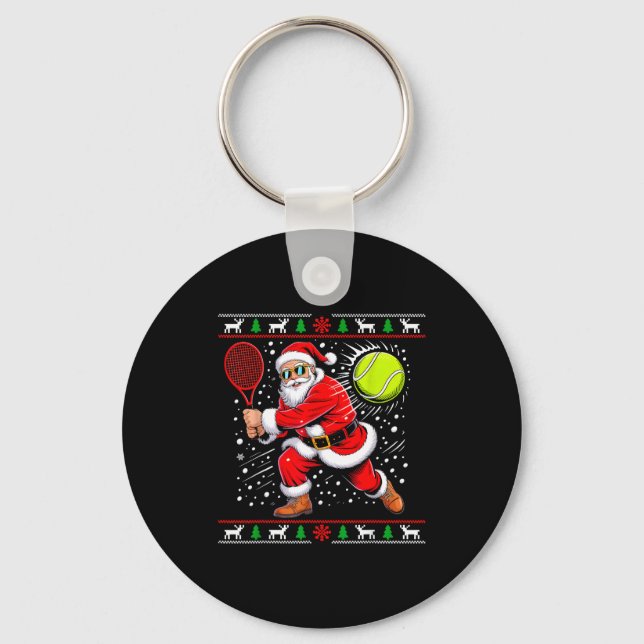 Santa Tennis Player Christmas Xmas Funny Holiday M Keychain (Front)
