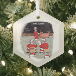 Santa Test hexagon glass ornament