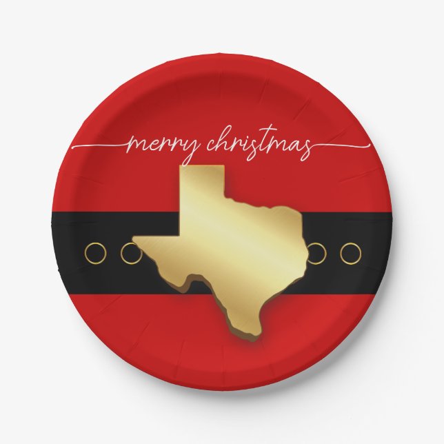 Santa Texas Belt Buckle Christmas Paper Plate (Front)
