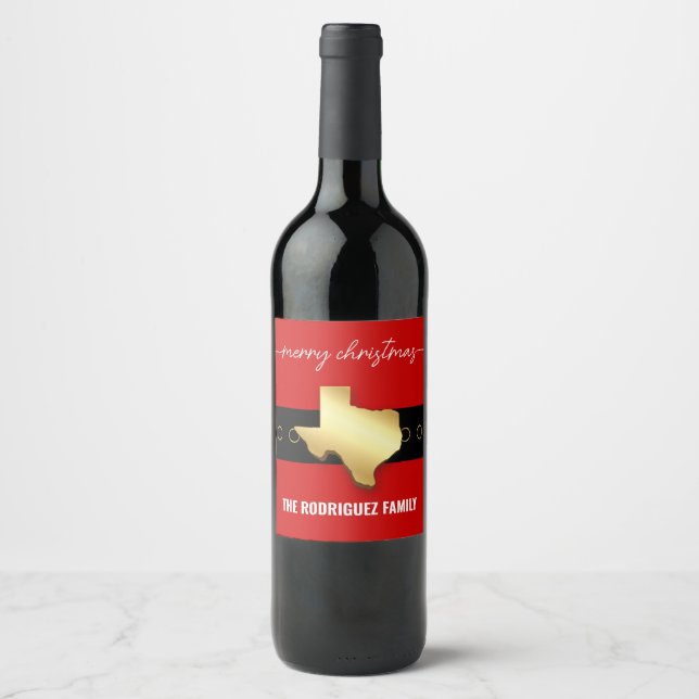 Santa Texas Belt Buckle Christmas Wine Label (Front)