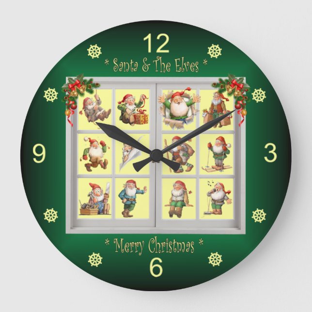 *Santa & The Elves Wishing You A Merry Christmas*  Large Clock