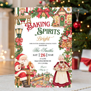 Santa Theme Baking Spirits Bright Christmas  Invitation
