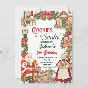 Santa Theme Cookies With Santa Christmas Birthday Invitation
