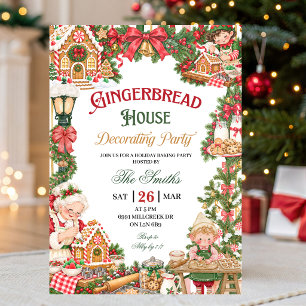 Santa Theme Gingerbread House Decorating Christmas Invitation