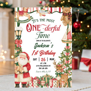 Santa Theme Most Onederful Time Birthday Invitation