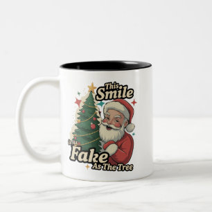 Santa This Smile Is As Fake As The Tree Family Two-Tone Coffee Mug