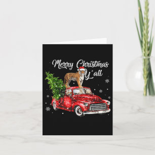 Santa Tiger Ride Red Truck Ugly Sweater Christmas Card