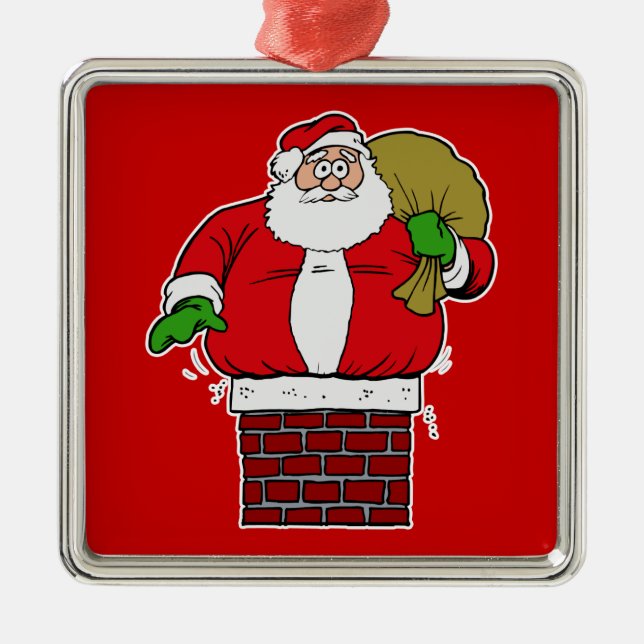 Santa too fat stuck in chimney metal ornament (Front)