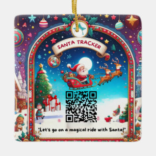Santa Tracker QR Code Square Christmas Ornament 